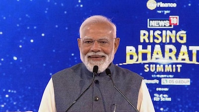 PM Narendra Modi at the Rising Bharat summit. 