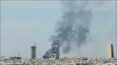 Smoke rises above Riyadh amid Iranian attacks. (Reuters)