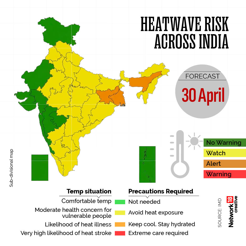 30 अप्रैल को, पूर्वी भारत में लू की स्थिति तीव्र हो जाएगी - विशेष रूप से बिहार, झारखंड और पश्चिम बंगाल - 