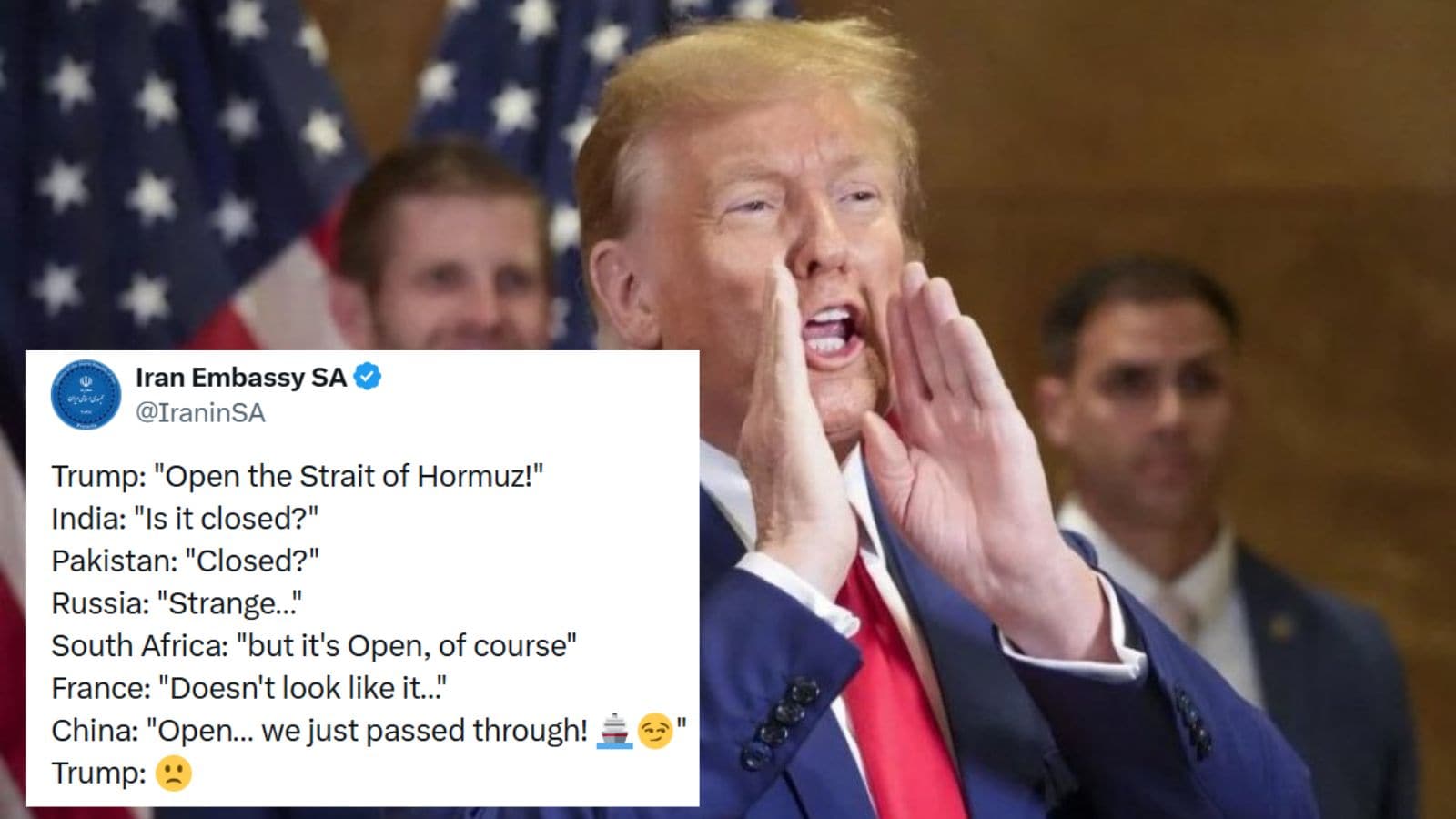 The South Africa account soon became one of the most active. It shared memes, short captions, and creative posts that focused on key issues like the Strait of Hormuz. These posts suggested that this location could be a major pressure point for the United States, especially in the ongoing conflict.