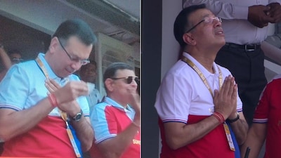 LSG owner Sanjiv Goenka prays to almight after his team's great start against SRH
