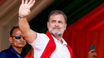 Rahul Gandhi waves to a gathering during a public meeting in Assam (Photo: PTI)
