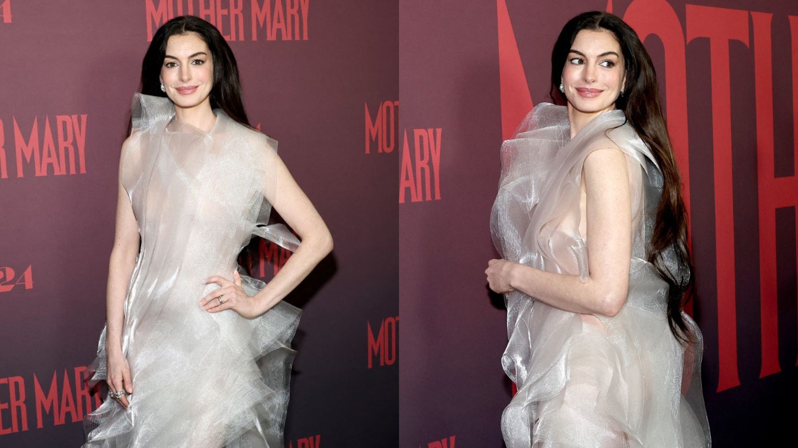 anne hathaway sheer dress red carpet Anne Hathaway just blessed the red carpet for her new film Mother Mary, rocking a sheer gown that was a religious experience. The 43-year-old stepped out in a jaw-dropping sheer black dress