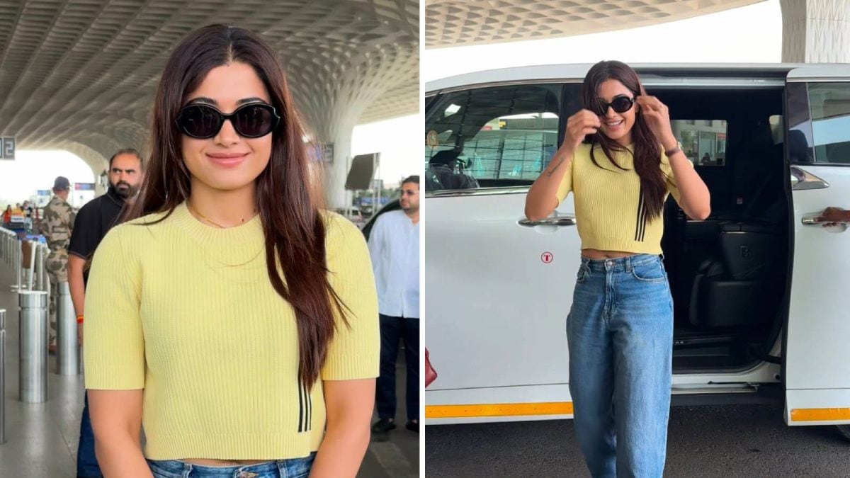 Rashmika Mandanna’s Fresh Airport Ensemble Turns Heads – A Look at the Yellow Top and Maroon Kicks