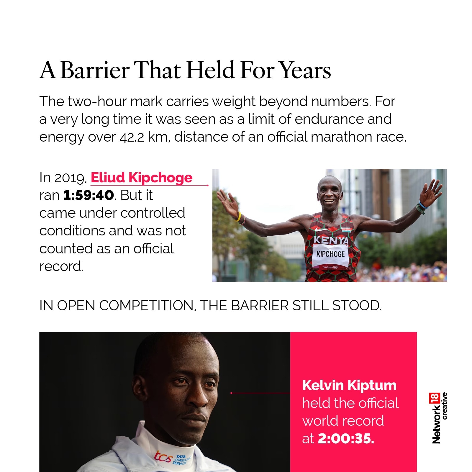 Sabastian Sawe, a 31-year-old Kenyan, ran 26.2 miles in 1 hour, 59 minutes and 30 seconds at the London Marathon on April 26, 2026 — the first man in history to break two hours in an official, record-eligible race.