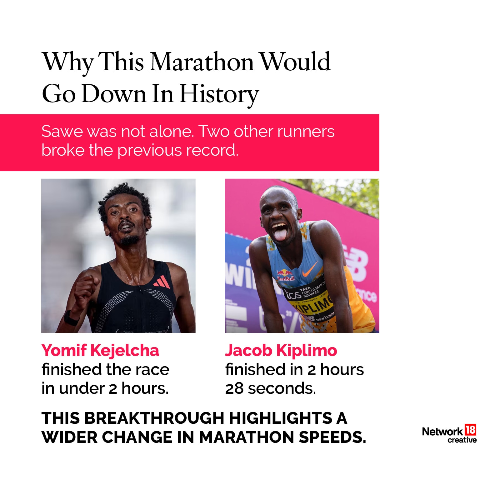 Remarkably, second-place finisher Yomif Kejelcha also broke the 2 hour barrier, crazy how it takes >100 years of timed marathons then it happens twice in 15 seconds.