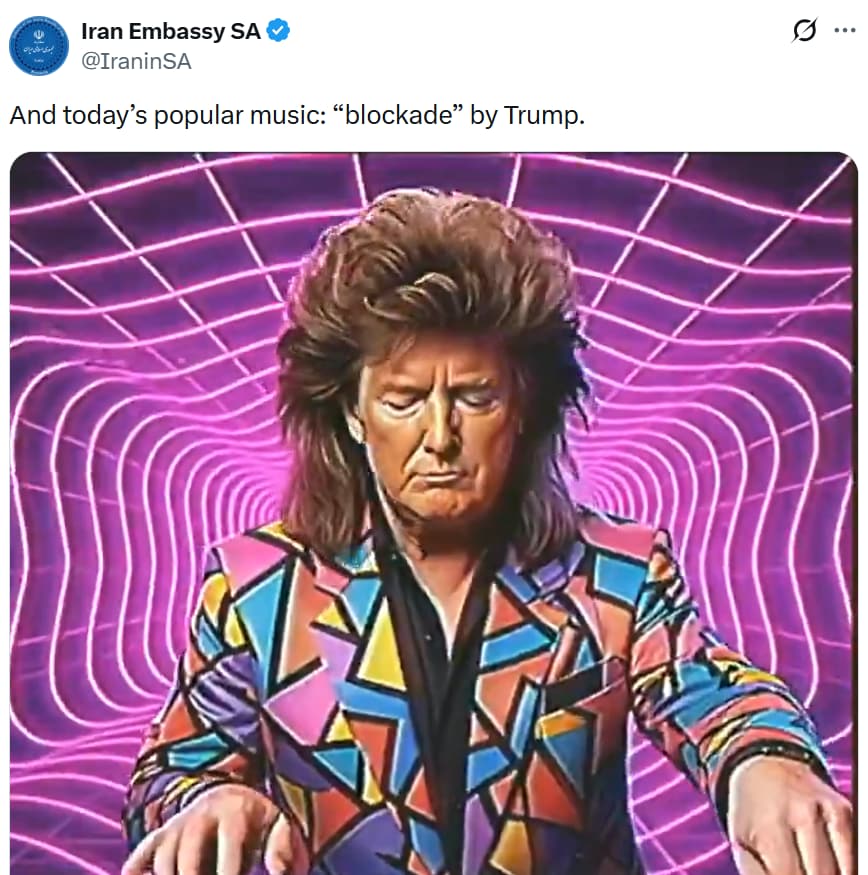 By mid-April, the posts became more creative. Iran’s embassy in South Africa shared a video showing Donald Trump in a musical-style clip about a blockade. Another post showed him as a pirate in the Persian Gulf. Later, Iran’s embassy in Tajikistan shared an edited clip adding a new twist, keeping the online exchange active.