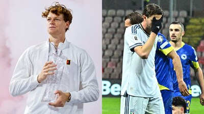 Jannik Sinner stated he'd trade a title just to see Italy at the World Cup (AFP)