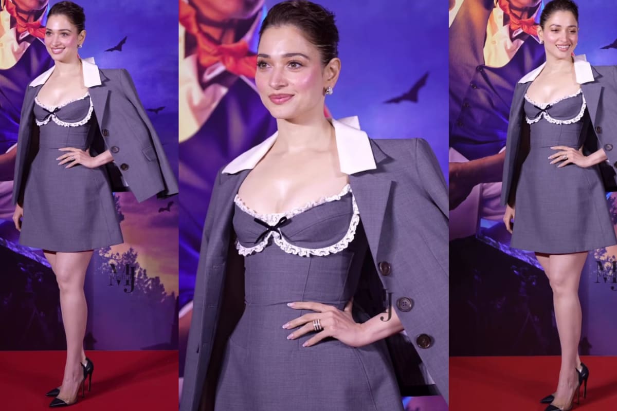 Tamannaah Bhatia's Textured Mini Dress And Statement Lapel Jacket Look Is Pure Fashion Drama