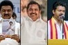 (From left) DMK's MK Stalin, AIADMK's Edapaddi K Palaniswami, and TVK's Vijay.