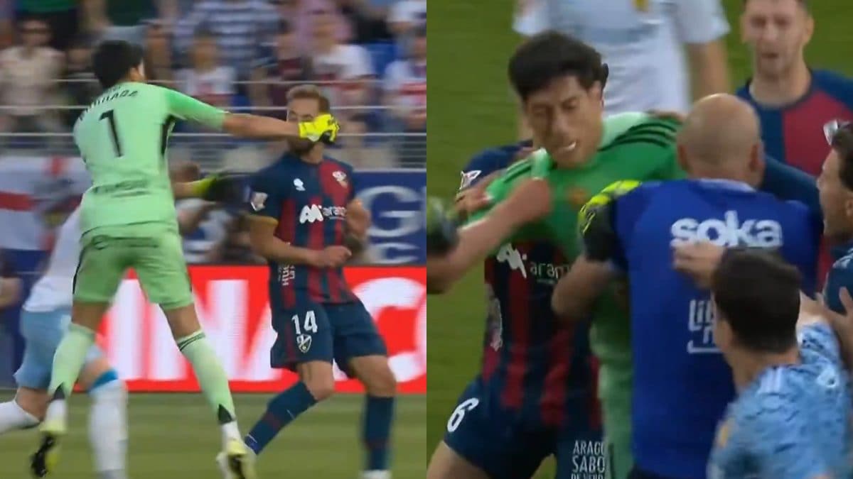 Goalkeeper KOs Opposition Player Amid Fiery Relegation Battle In Spain | WATCH