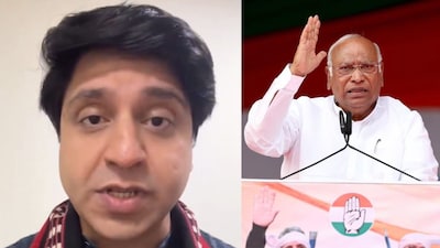 BJP spokesperson Shehzaad Poonawalla and Congress president Mallikarjun Kharge. (X/PTI)