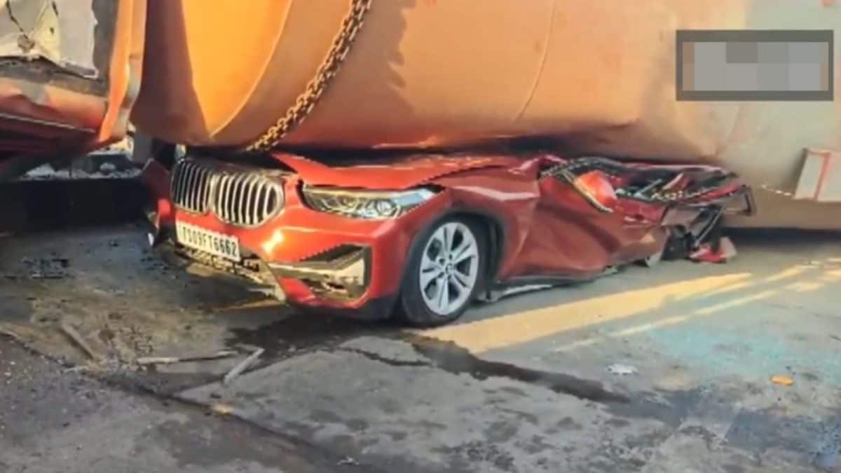 High Court Advocate Killed After Truck Flattens BMW In Andhra Pradesh | Video