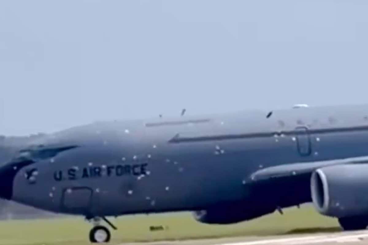 Video Shows Battle-Scarred KC-135R Landing In UK After Iran Strike Damage