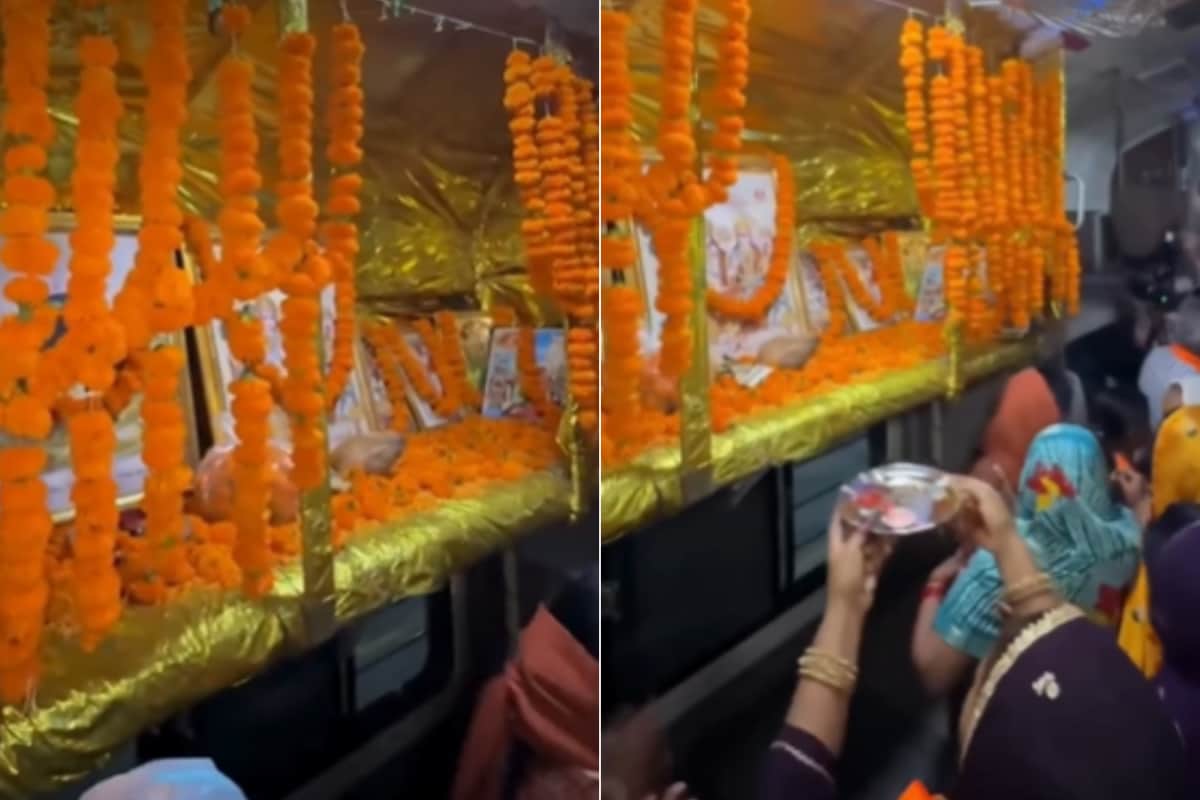Passengers Perform Aarti Mid-Journey Inside Decorated Train Coach; Internet Asks 'Why Are They Not In Jail Already?'