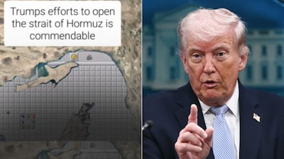 Iran recently launched a satirical social media campaign aimed at US President Donald Trump (R), using Minesweeper (L) to mock American naval presence in the Strait of Hormuz. (Image: Sourced/AFP/File)