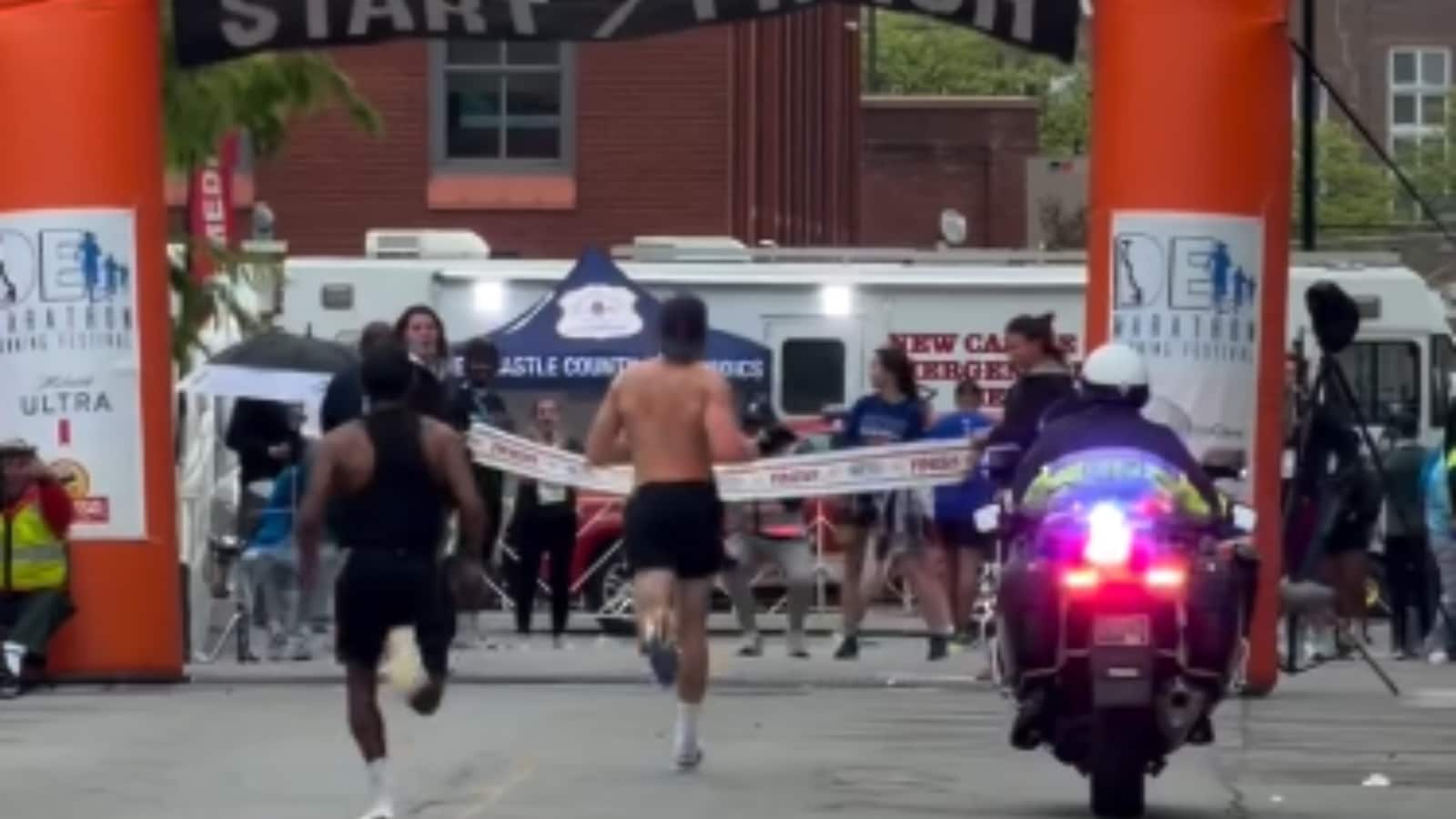 Runner Loses Delaware Marathon By 2 Seconds After Early Celebration | Watch