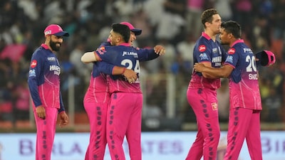 Rajasthan Royals players celebrate after beating Gujarat Titans (Picture credit: AP)