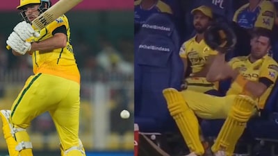 Jamie Overton smashes his helmet on the boundary (Picture credit: AP/Screengrab from X)