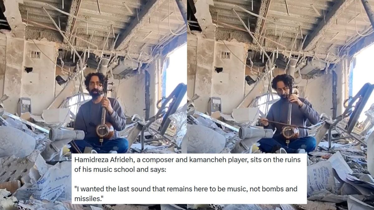 Musician Defies Ruins: Hamidreza Afarideh Plays Kamancheh Amid Bombed School Debris