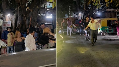 The viral video shows a chaotic nighttime scene—cars lined up on a busy road, a group confrontation unfolding, and a man being chased as onlookers gather. (Image: X/@@asia_decode2)