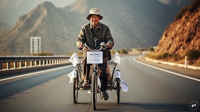 90-year-old Zhang Zhongyi cycles across China, turning decades of grief into a lifelong journey of resilience (Image-AI)