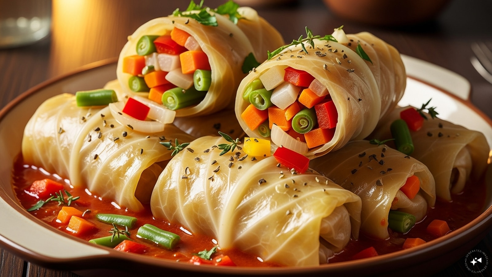 Classic Veg Stuffed Cabbage Rolls: A simple and healthy option, these rolls are filled with a mix of sautéed vegetables like carrots, beans, capsicum, and onions, seasoned with garlic and herbs. They are light, colourful, and ideal for a nutritious family meal.Classic Veg Stuffed Cabbage Rolls: A simple and healthy option, these rolls are filled with a mix of sautéed vegetables like carrots, beans, capsicum, and onions, seasoned with garlic and herbs. They are light, colourful, and ideal for a nutritious family meal.