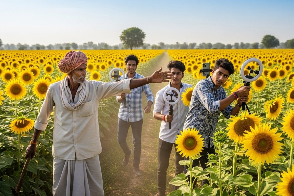 'From Chasing Away Strays To Content Creators': Viral Video Shows Angry Farmer Shooing Away Reel Makers Like Animals| VIDEO