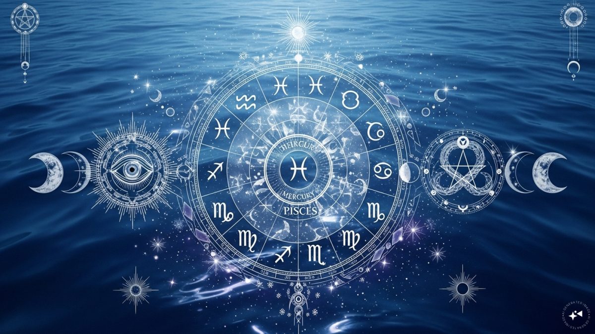 Mercury moving into Pisces, symbolic sky chart