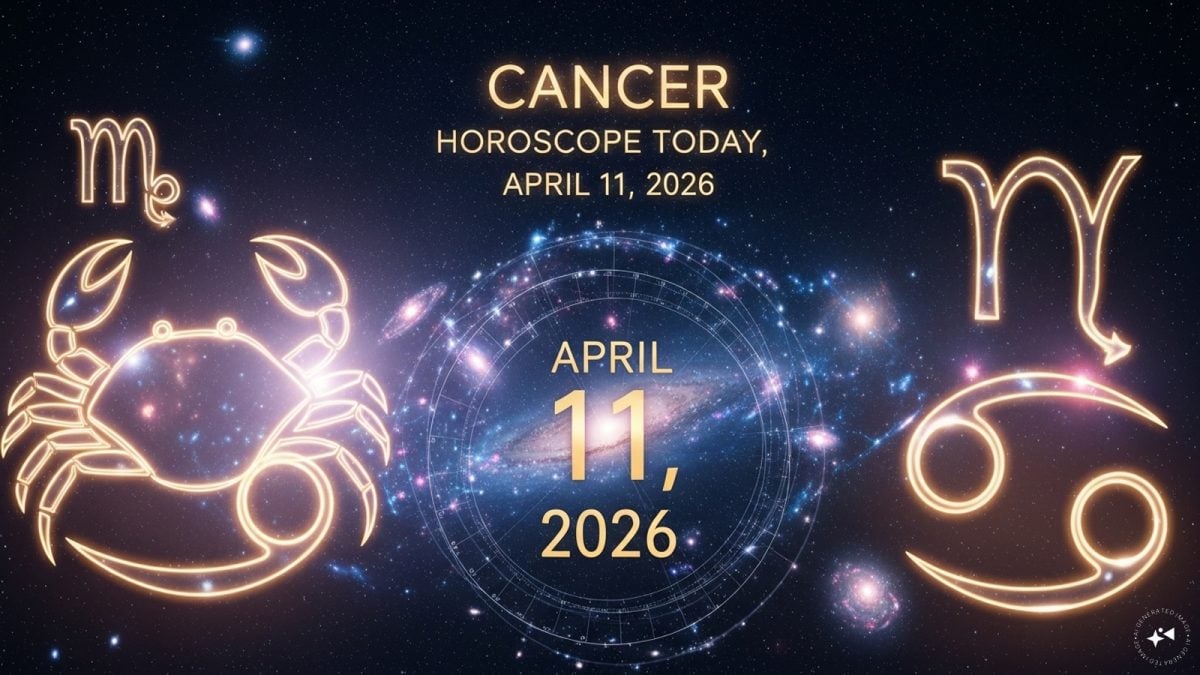 Daily horoscope illustration showing Cancer zodiac symbol and calming colours