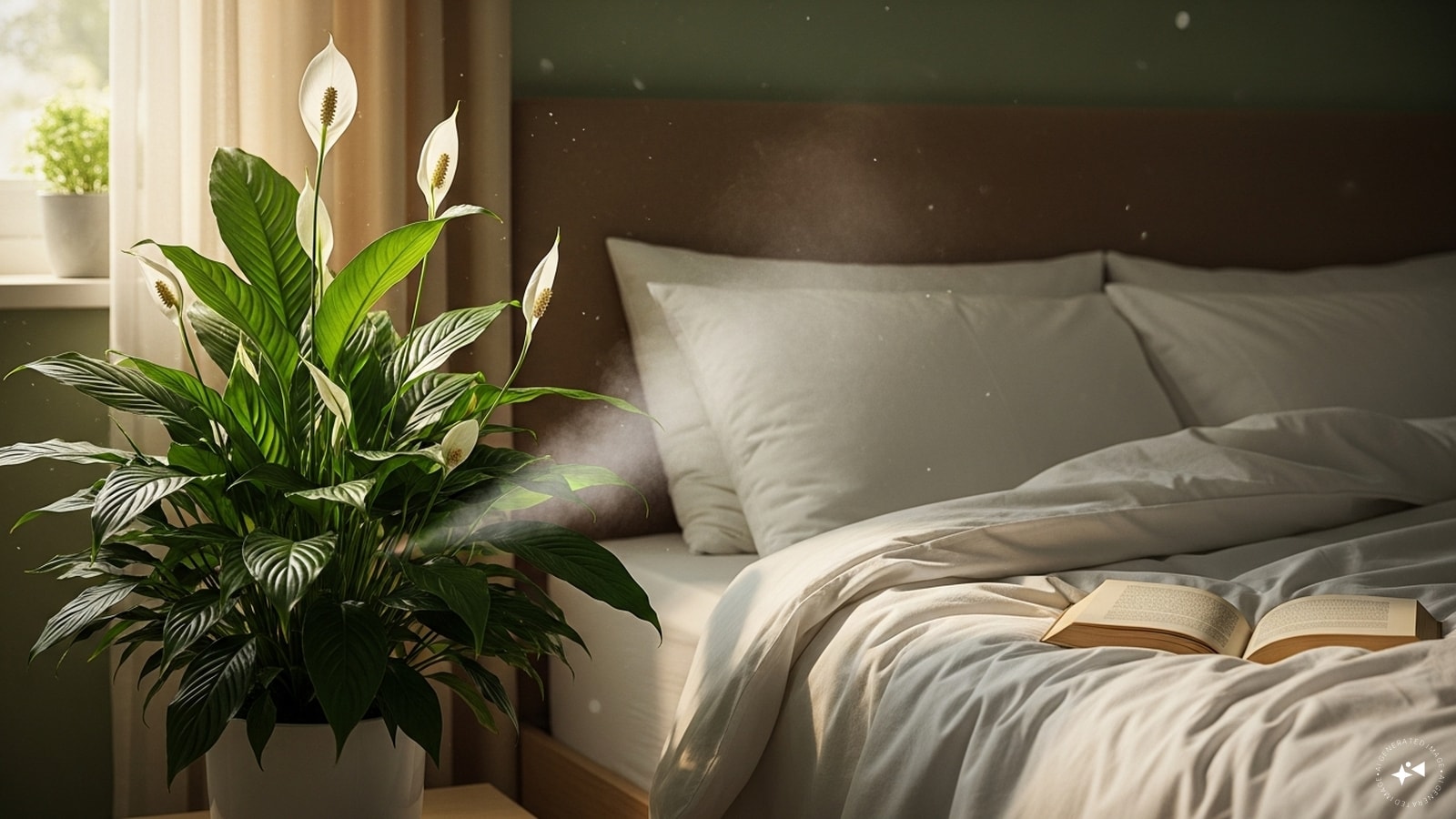 Peace lily: Peace lily adds elegance while helping maintain indoor humidity levels, which can ease breathing during sleep. Its lush green leaves and white blooms create a calming vibe. Easy to care for, it supports a serene environment ideal for restful nights.