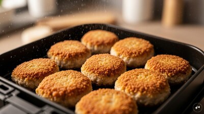 Step 5: Spray patties with oil and place in the basket of an air fryer. Cook at 200C for 10 minutes or until crisp and golden. Serve.