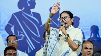 West Bengal Chief Minister Mamata Banerjee addresses a public meeting in support of TMC candidates ahead of the state Assembly polls, in Nadia. (PTI photo)