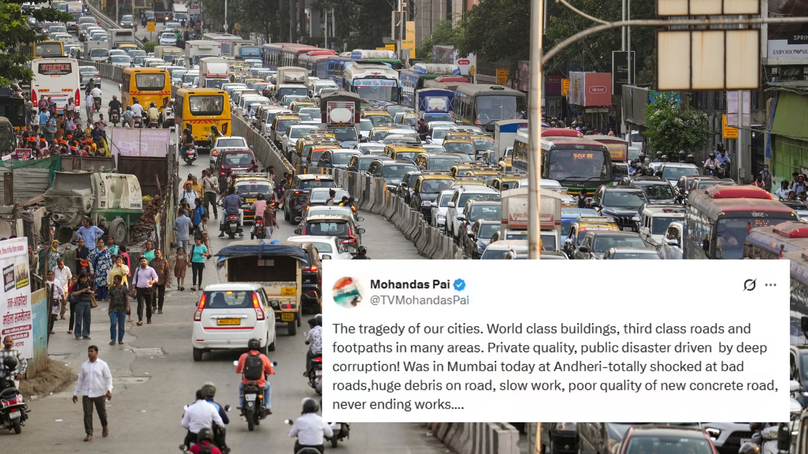 ‘Tragedy Of Our Cities...’: Mohandas Pai Vents On X After Visit To Mumbai's Andheri