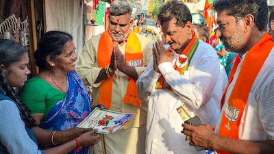 BJP candidate from Muthialpet constituency A John Kumar campaigns for Puducherry Assembly elections, on March 26, 2026. (PTI)