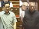 Union Minister Kiren Rijiju and Congress President Mallikarjun Kharge in Rajya Sabha. (Sansad TV)