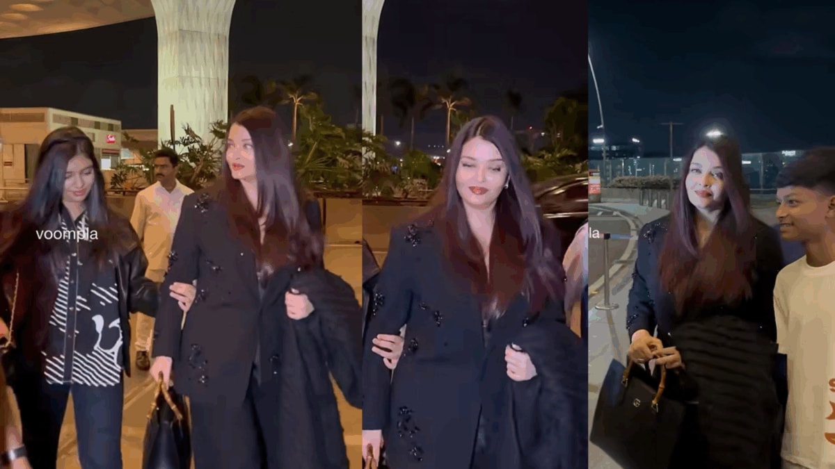 Aishwarya Rai Bachchan Leaves For Cannes 2026 In Chic All-Black Look, Aaradhya Twins With Her