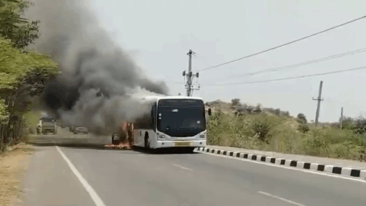 Air India Bus Gutted In Fire On Hyderabad Outer Ring Road Near Pedda ...