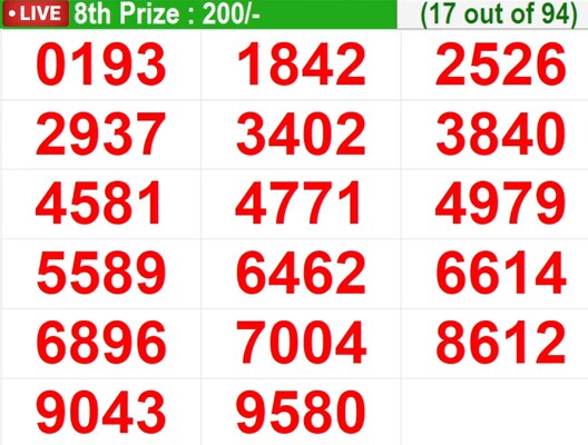  In progress – Winning numbers for 8th prize (17 out of 94)