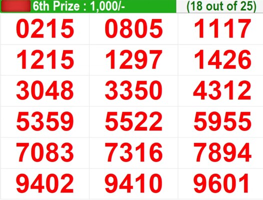  In progress – Winning numbers for 6th prize (18 out of 25)