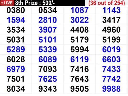 In progress - Winning Numbers For 8th Prize (36 out of 254) In progress - Winning Numbers For 8th Prize (36 out of 254)