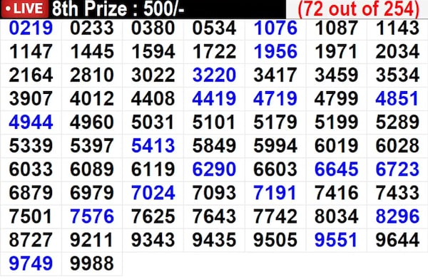 In progress - Winning Numbers For 8th Prize (72 out of 254) In progress - Winning Numbers For 8th Prize (72 out of 254)
