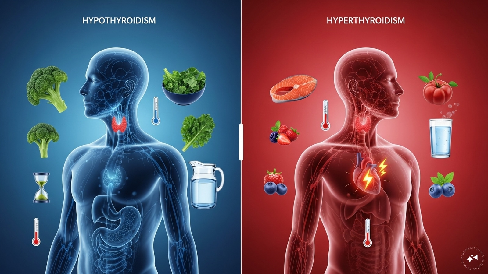 Depending on whether a person has an underactive thyroid (hypothyroidism) or an overactive thyroid (hyperthyroidism), certain foods may interfere with thyroid hormone production or reduce the effectiveness of medication. Here's a look at foods to limit or avoid for Thyroid health. Depending on whether a person has an underactive thyroid (hypothyroidism) or an overactive thyroid (hyperthyroidism), certain foods may interfere with thyroid hormone production or reduce the effectiveness of medication. Here's a look at foods to limit or avoid for Thyroid health.