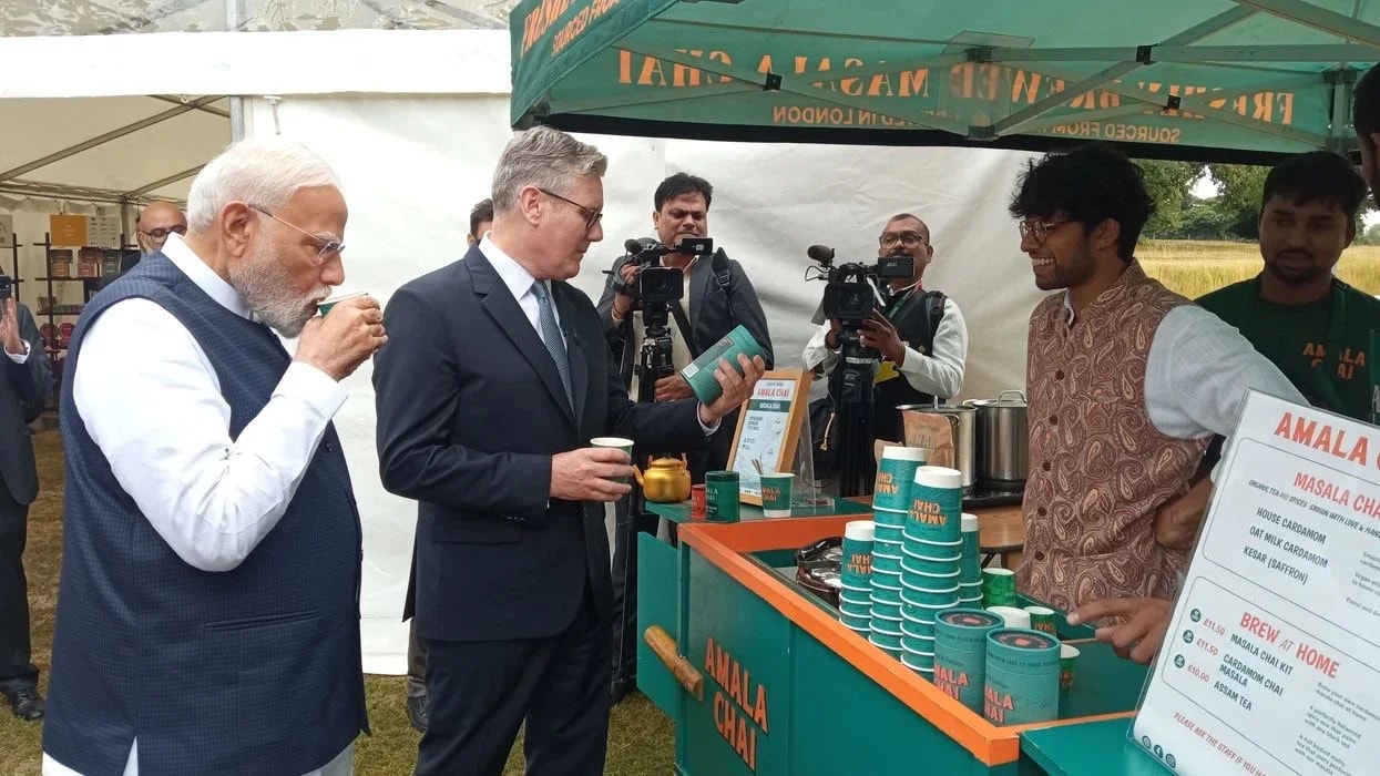  PM Modi and UK PM Starmer enjoy masala chai at Chequers, strengthening India-UK ties over tea.