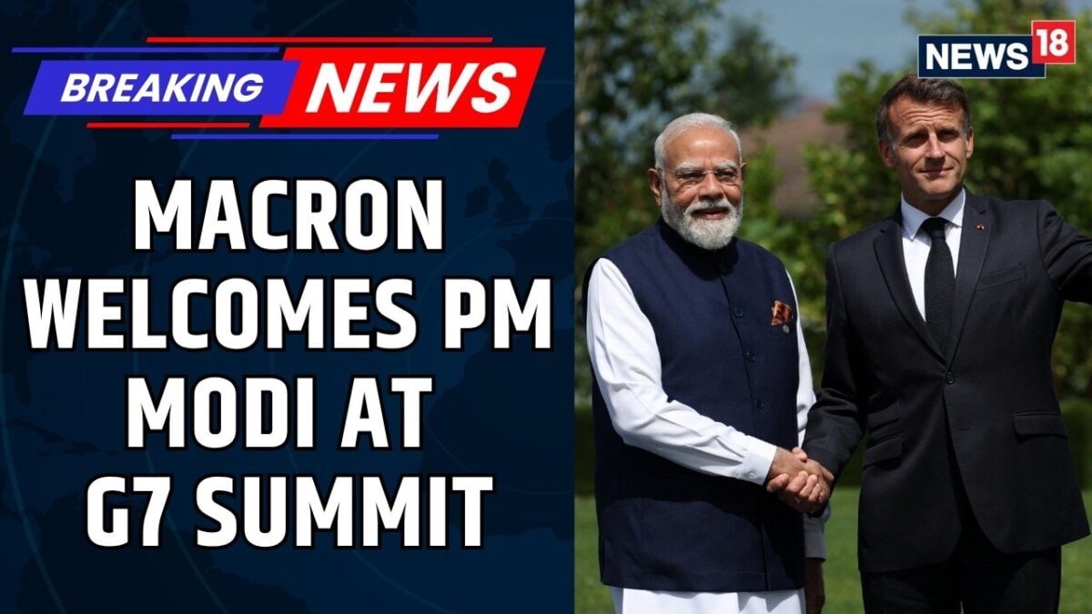 PM Modi Receives Grand Welcome From Macron At G7 Summit In Evian Ahead of Trump Meeting | News18