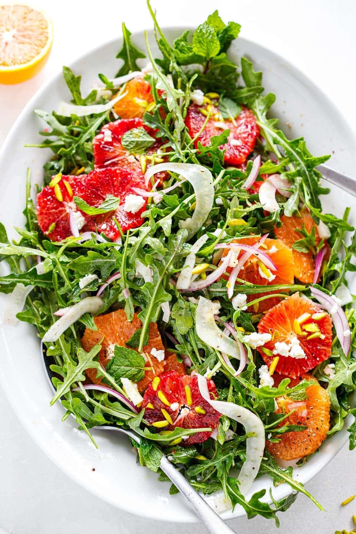 Citrus Fennel Shaved Salad: Hydrating segments of orange and grapefruit are tossed with thinly shaved fennel bulb and fresh arugula. Drizzled with a simple citrus vinaigrette, this elegant salad delivers a burst of vitamin C, crisp textures, and a subtle, refreshing licorice note.