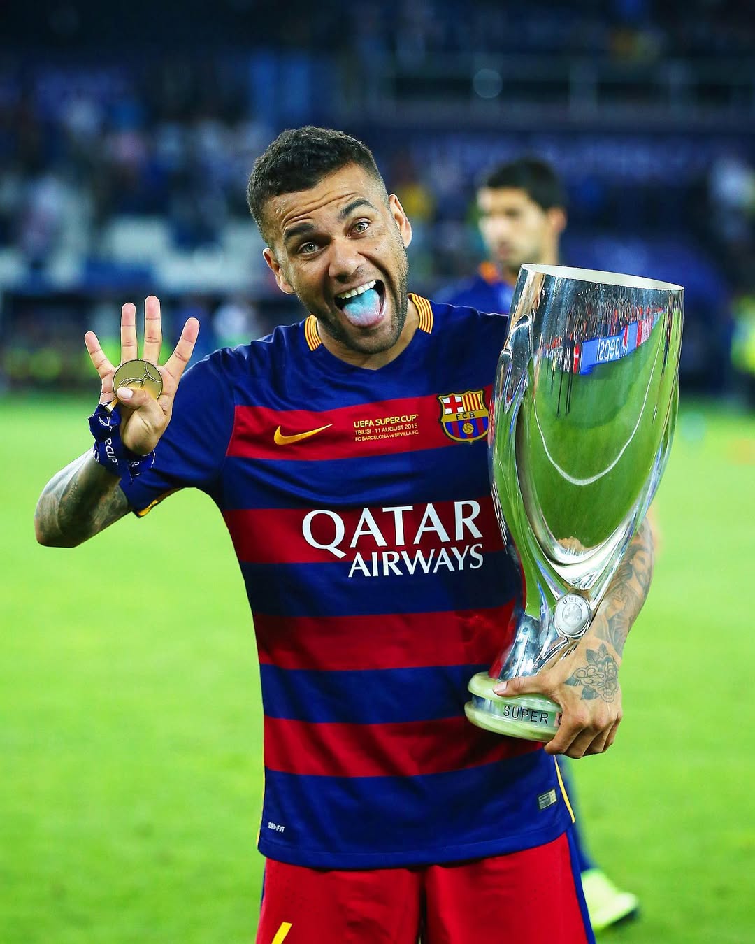 Right Back — Dani Alves: One of the most decorated footballers in history, Alves combined relentless energy with elite technical ability. Though often remembered as Messi's Barcelona teammate, he was also a World Cup rival with Brazil. (Image: fabriziorom/Instagram)
