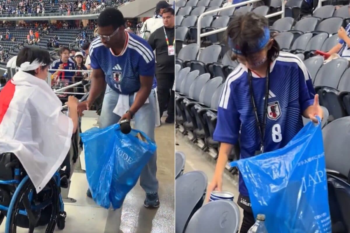 Man In Wheelchair Helps Clean Dallas Stadium As Japanese Fans Win Hearts During FIFA World Cup | WATCH