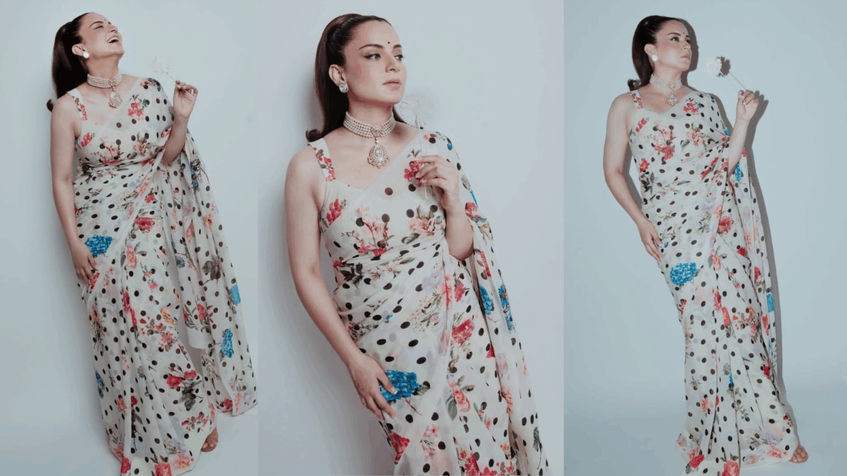 Kangana Ranaut Brings Back Retro Bollywood Glam In A Stunning Polka Floral Saree