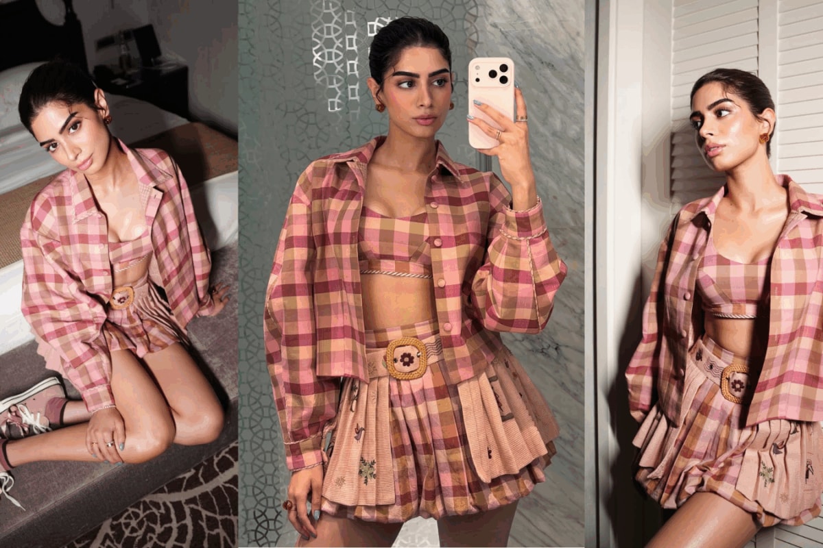 Khushi Kapoor Nails Gen-Z Preppy Chic Look In Pink Checkered Co-ord Set & Low-Top Sneakers